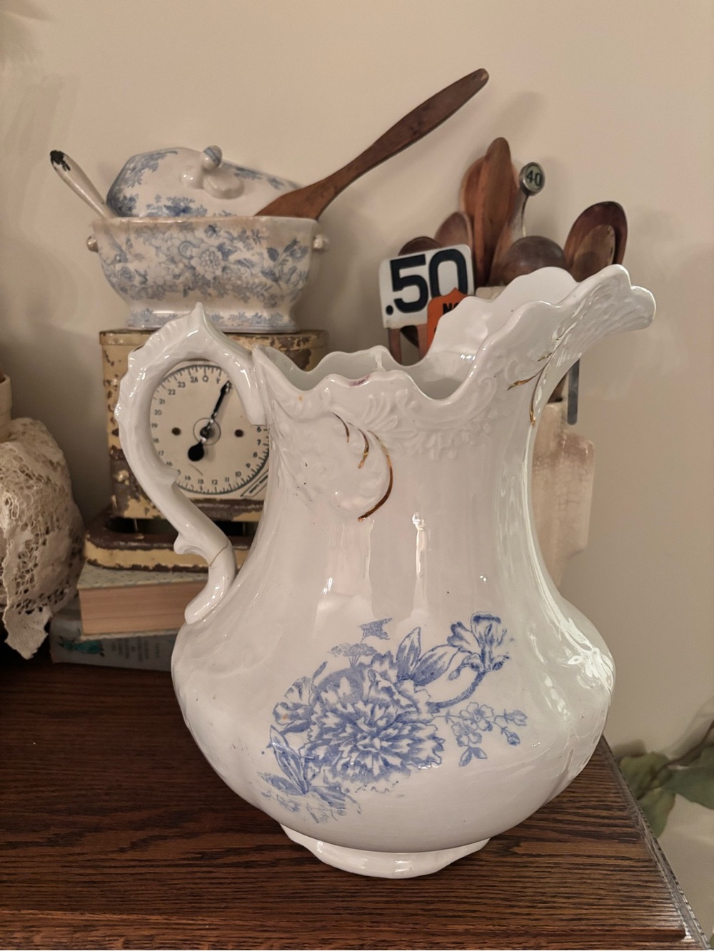 Royal Doulton White Pitcher with Blue Floral Transfer